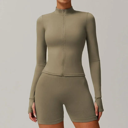 Chaqueta de gimnasio con bolsillos con cremallera, ropa deportiva duradera, ligera para mujer, chaqueta de running transpirable, abrigo de gimnasio para entrenamiento