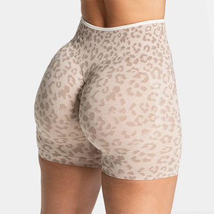 Women's High Waisted Leopard Print Yoga Shorts — Seamless Tummy Control Workout Biker Shorts for Gym, Fitness, and Running