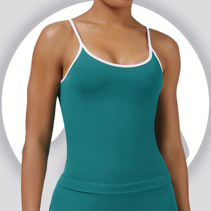 Women's Seamless Backless Color Block Slim Fit Yoga Tank Top, Workout Activewear for Gym Fitness Sports Daily Wear