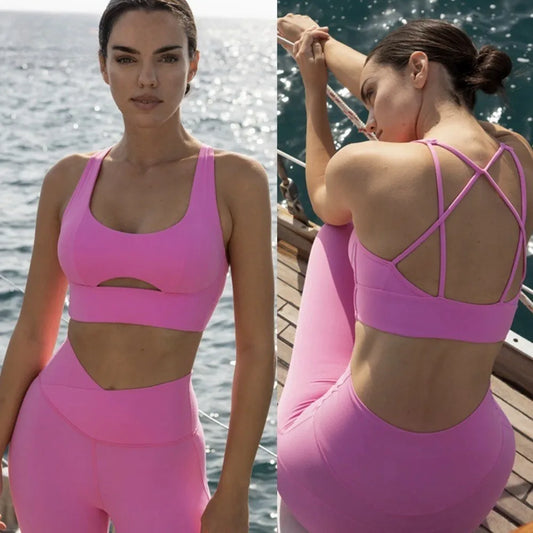 Conjunto de yoga de dos piezas de tacto natural para mujer 2025 – Sujetador deportivo a prueba de golpes y pantalones capri de talle alto con efecto lifting y adelgazante, ropa deportiva fitness