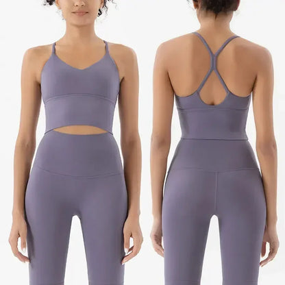 Conjunto de dos piezas de sujetador deportivo y leggings con sensación de desnudez para mujer - Atuendos deportivos de cintura alta para fitness femenino, conjuntos deportivos de ropa activa