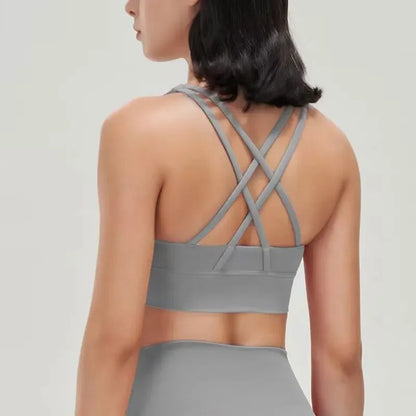 Sujetador deportivo de fitness para mujer, push-up, sin aros, acolchado, con tiras cruzadas, para correr, gimnasio, entrenamiento, yoga, top corto de ropa interior