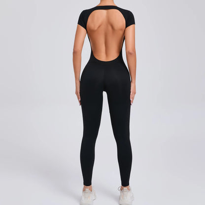 Body de yoga sexy sin espalda para mujer - Mono de yoga de una pieza para entrenamiento, mono deportivo acampanado, ropa de yoga para gimnasio y fitness
