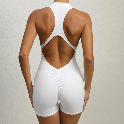 Backless Padded Jumpsuit with Zipper for Fitness Yoga Sports Tights Women's Gym Clothes Training and Exercise