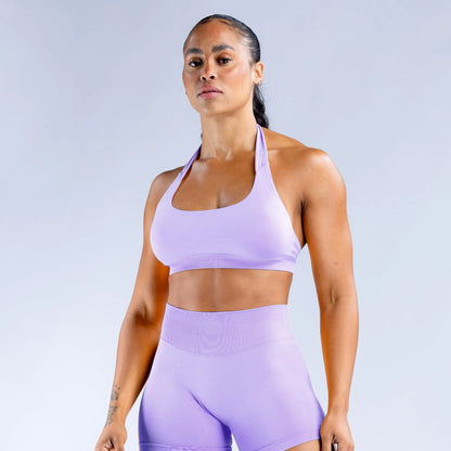 Sujetador deportivo halter sin costuras para mujer, con espalda abierta, a prueba de golpes, elástico, top de yoga para gimnasio, correr, fitness y uso diario casual