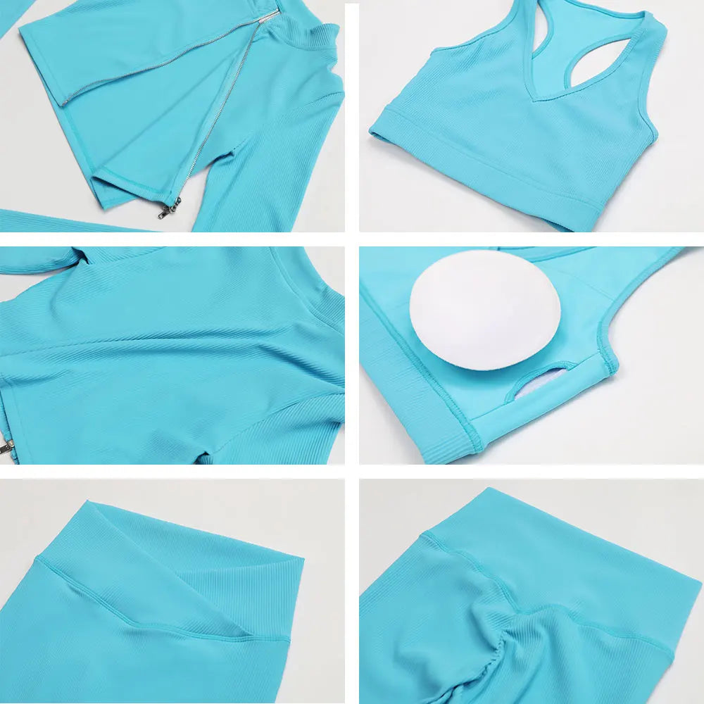 Conjunto Deportivo de Yoga de 3 Piezas, Suave y Transpirable, Traje de Gimnasio de Cintura Alta, Ropa Deportiva para Mujer, Conjunto de Entrenamiento para Mujer, Chándal