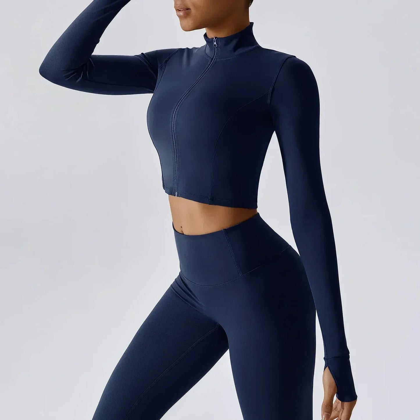 Sports Long Sleeved Women Slim Yoga Clothes Quick Dry Zipper Cardigan Stand Up Collar Jacket Running Fitness Jacket Outdoor Top