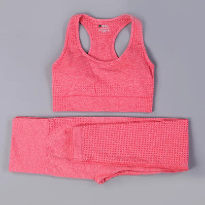 2 Piece Sets Womens Ribbed Yoga Sets Fitness Bra and Seamless High Waisted Sports Leggings Workout Clothes for Women Jogger Suit