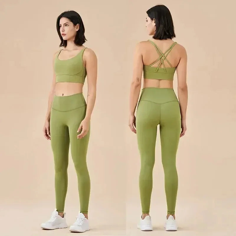 Women's Naked Feeling Sports Bra and Leggings Set - 2 Piece Gym Outfit for Yoga, Fitness, Workout Female Workout Clothing