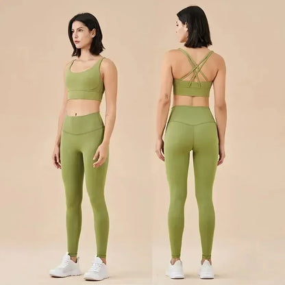 Women's Naked Feeling Sports Bra and Leggings Set - 2 Piece Gym Outfit for Yoga, Fitness, Workout Female Workout Clothing