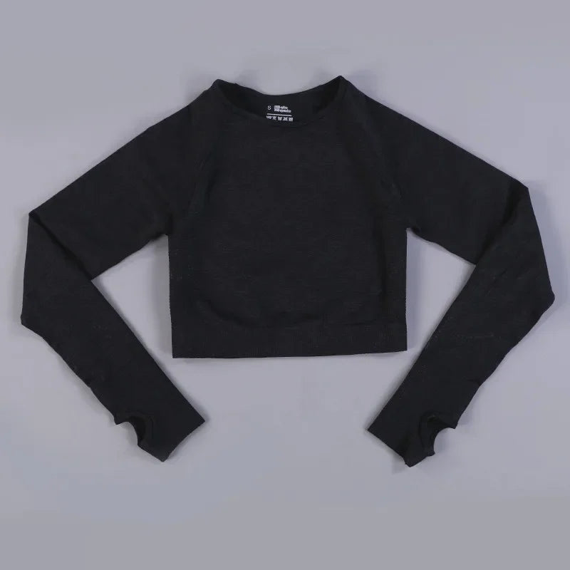 Seamless Knitting Yoga Shirt for Women Fitness Gym Shirt Breathable with Thumb Hole Workout Exercise Long Sleeved Woman Outfit