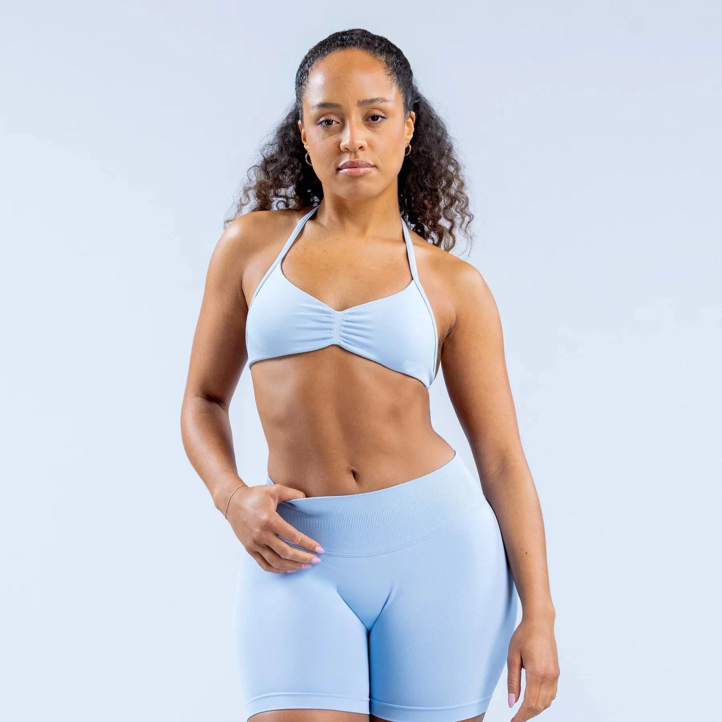 Seamless Nylon Halter Yoga Bra Women Backless High Support Workout Sports Bra Breathable Stretch Fitness Activewear Intimate Top