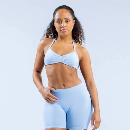 Seamless Nylon Halter Yoga Bra Women Backless High Support Workout Sports Bra Breathable Stretch Fitness Activewear Intimate Top