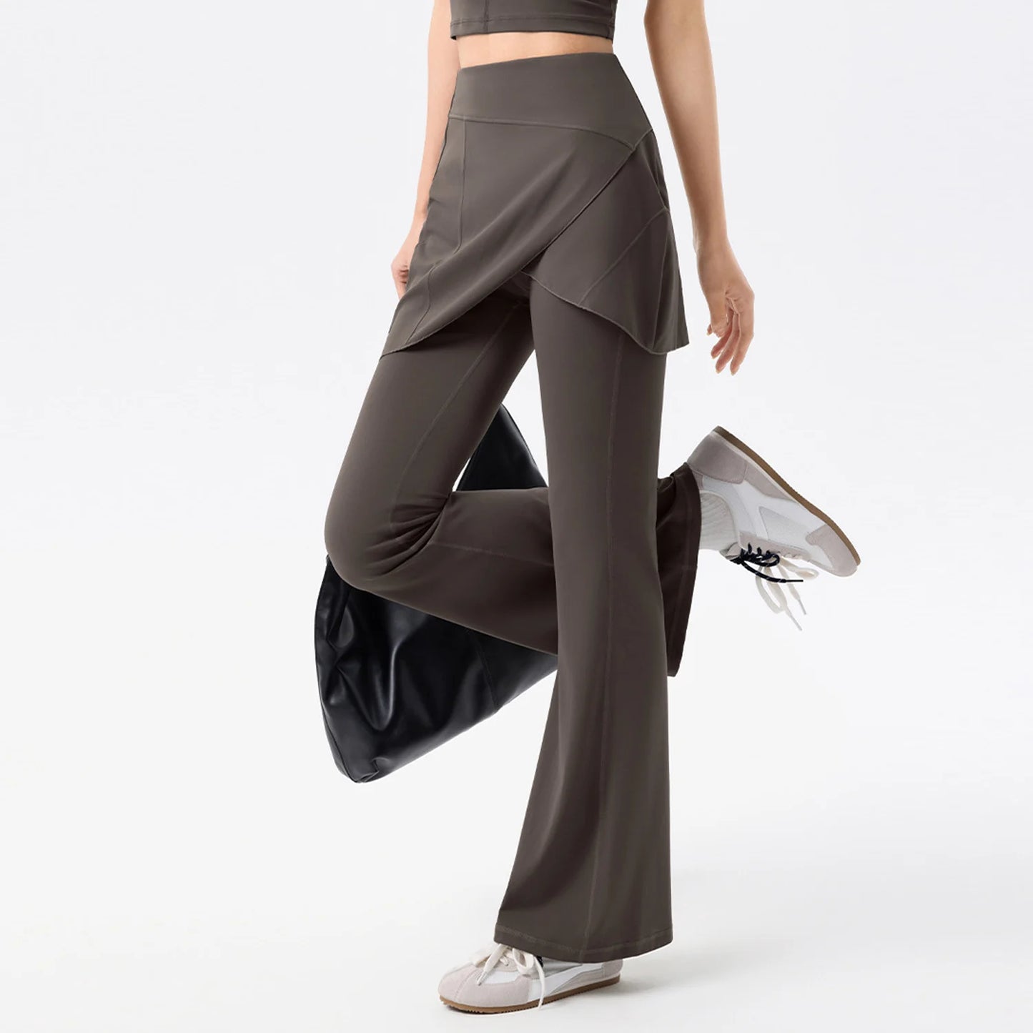 Yoga Pants for Women with High Waist Anti-exposure Fake Two-piece Hip Lifting Exercise Pants for Belly-tight Wide-leg Leggings