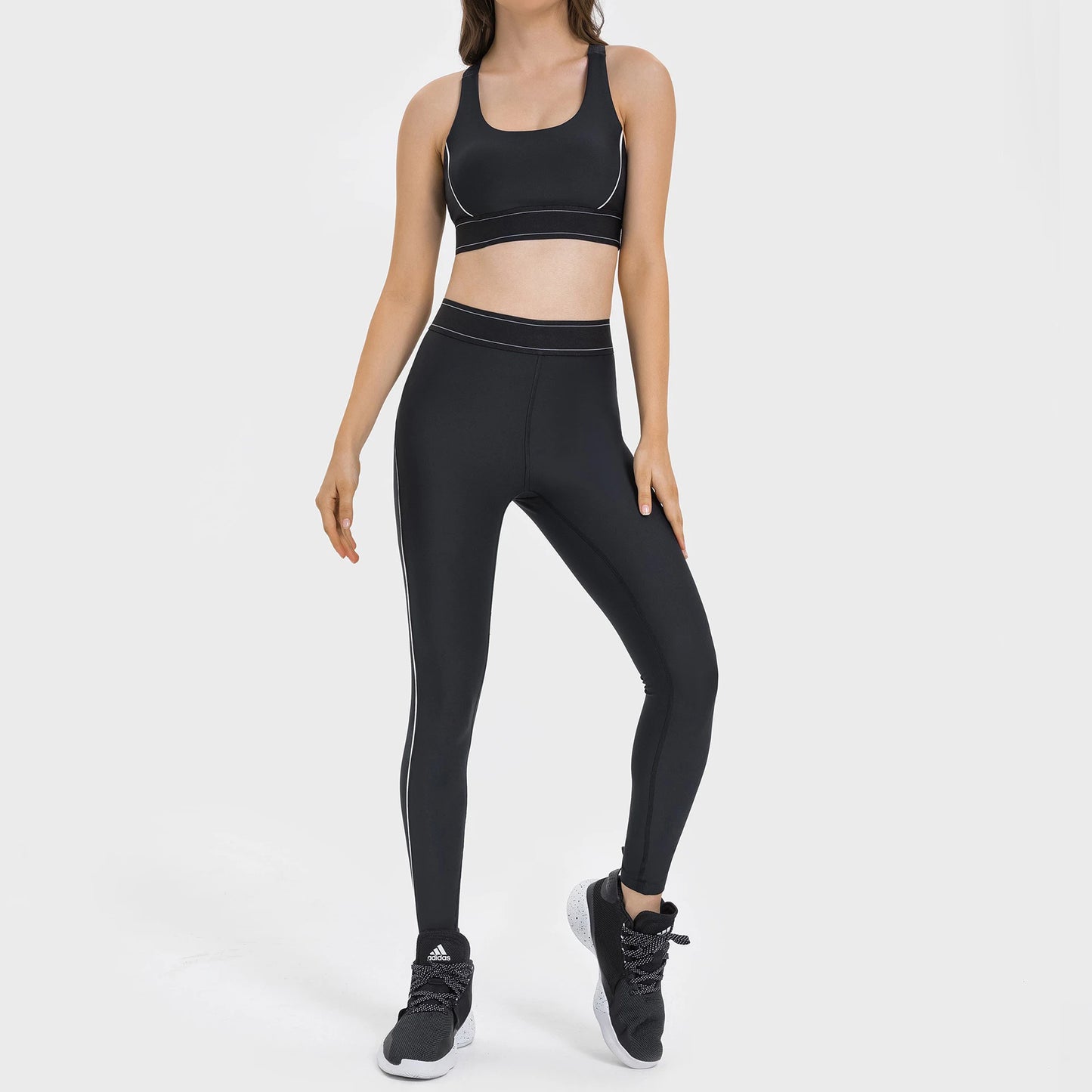 Women's High Waist Butt Lifting Yoga Set - High Impact Supportive Sports Bra and Leggings Gym Outfit with Contrast Color