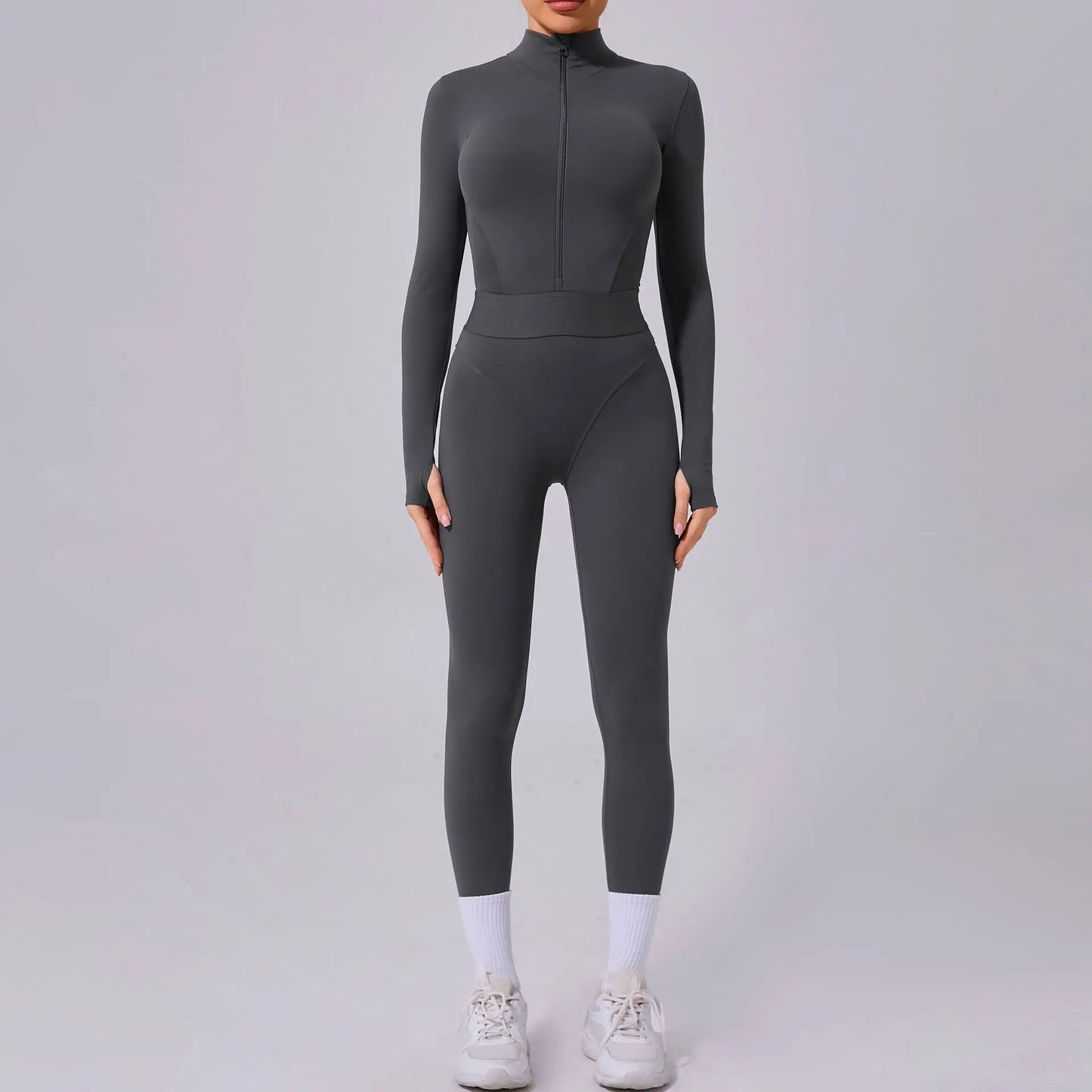 Women's Yoga Jumpsuit – Two-Side Mesh Design, Tight Elastic Waistband Thumb Hole Slim-Fit Activewear for Sports Fitness Workouts