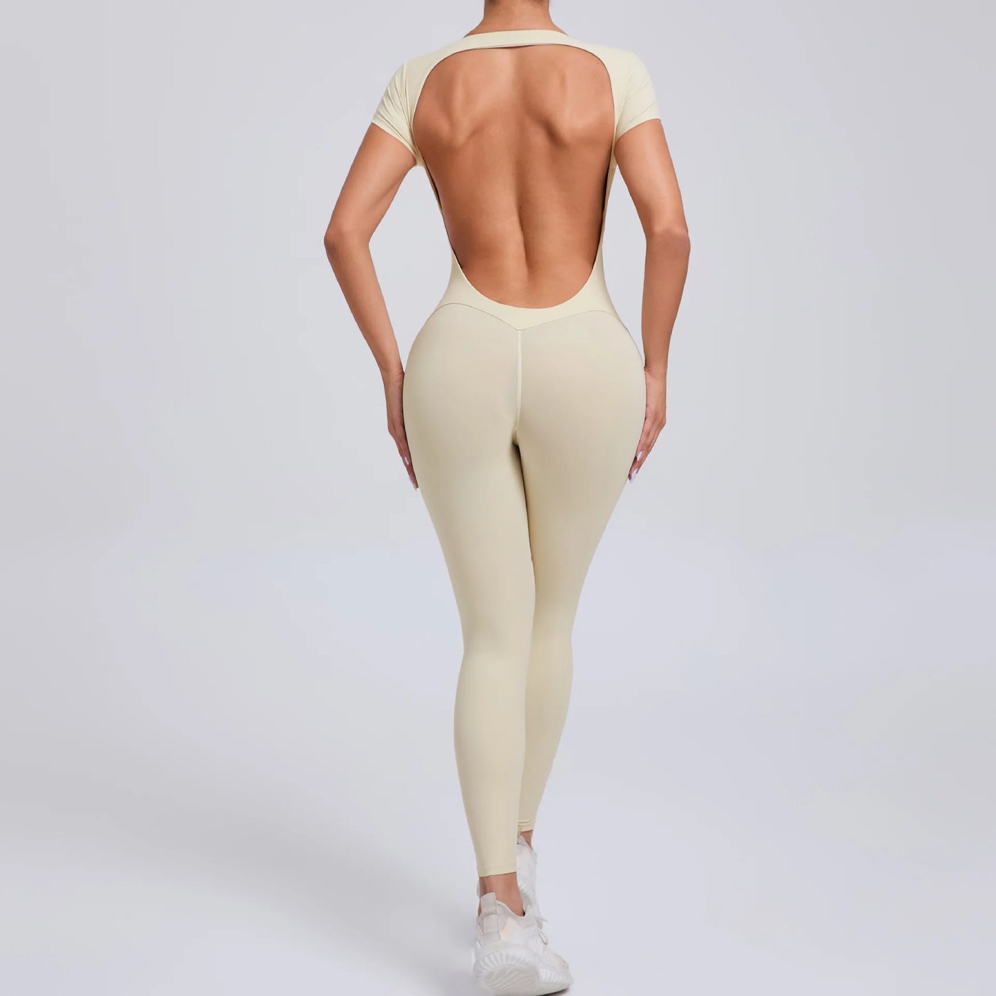Body de yoga sexy sin espalda para mujer - Mono de yoga de una pieza para entrenamiento, mono deportivo acampanado, ropa de yoga para gimnasio y fitness