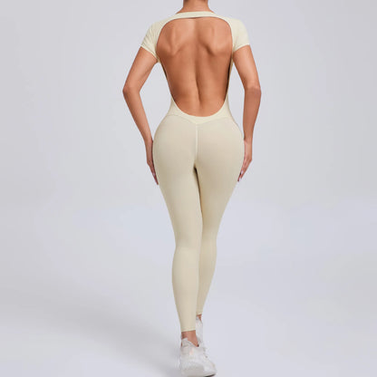 Body de yoga sexy sin espalda para mujer - Mono de yoga de una pieza para entrenamiento, mono deportivo acampanado, ropa de yoga para gimnasio y fitness