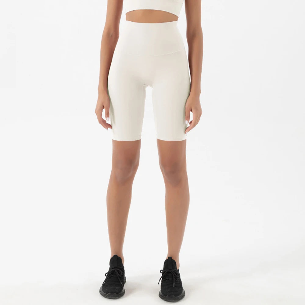 Pantalones Cortos de Yoga de Cintura Alta para Mujer hasta la Rodilla Leggings Amarillos Pantalón de Gimnasio con Efecto Push-Up Sensación Nude Ropa Deportiva para Ejercicio y Entrenamiento