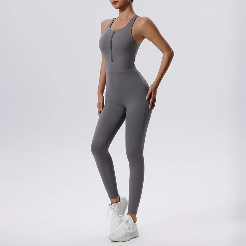 Women's Sleeveless Yoga Jumpsuit - Full Seasons Casual Fitness Sporty Playsuit, Slim Fit Activewear, Lady Workout Outfit for Gym