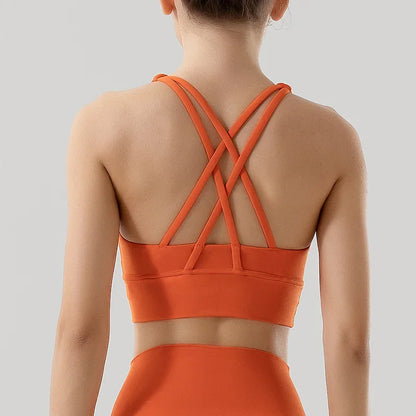 Sujetador deportivo de fitness para mujer, push-up, sin aros, acolchado, con tiras cruzadas, para correr, gimnasio, entrenamiento, yoga, top corto de ropa interior