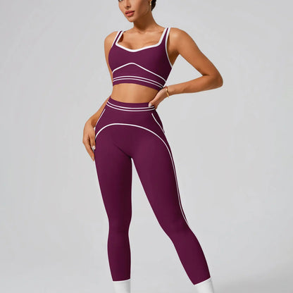 Conjunto de yoga sin costuras para mujer - Sujetador deportivo y leggings de cintura alta, ropa deportiva para gimnasio, entrenamiento, fitness, ejercicio, elástico, conjunto atlético