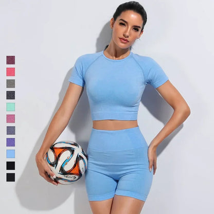 Chándal de mujer, conjunto de dos piezas, conjuntos deportivos para mujer, shorts y top para fitness, gimnasio, monos, conjunto de ropa de yoga sin costuras