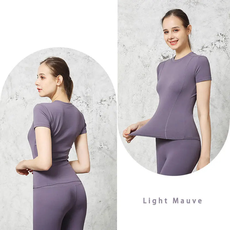 Camiseta deportiva ajustada de secado rápido, slim fit, para exteriores, de manga corta, para gimnasio, correr, ropa de yoga para mujer