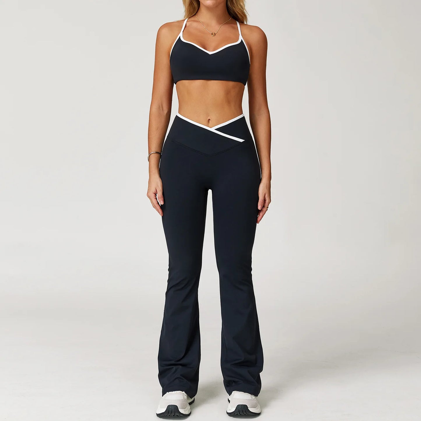 Conjunto Deportivo de Cintura Alta Cruzada para Mujer Sensación Desnuda, Traje de Yoga, Correr, Entrenamiento de Gimnasio, Entrenamiento Físico y Ropa Deportiva de Yoga Ajustada