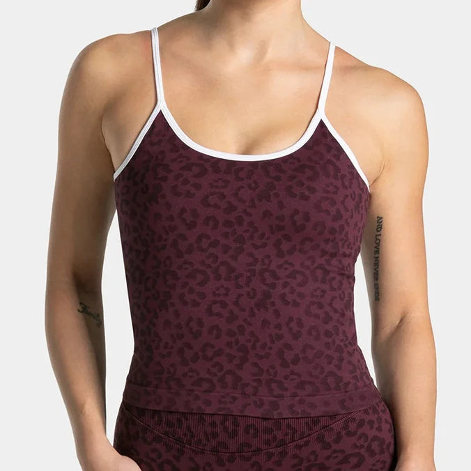 Leopard Print Yoga Tank Top Outdoor Fitness Workout with Removable Pads Sleeveless Sports Vest for Athletic Training Activities
