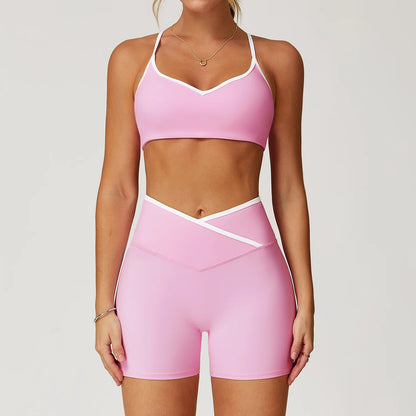 Conjunto Deportivo de Cintura Alta Cruzada para Mujer Sensación Desnuda, Traje de Yoga, Correr, Entrenamiento de Gimnasio, Entrenamiento Físico y Ropa Deportiva de Yoga Ajustada