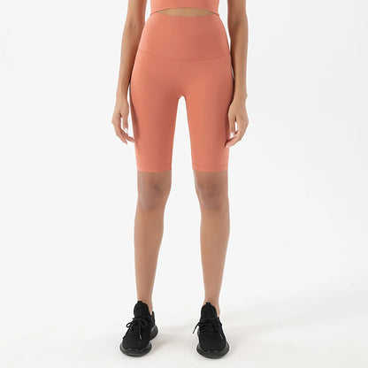 Pantalones Cortos de Yoga de Cintura Alta para Mujer hasta la Rodilla Leggings Amarillos Pantalón de Gimnasio con Efecto Push-Up Sensación Nude Ropa Deportiva para Ejercicio y Entrenamiento