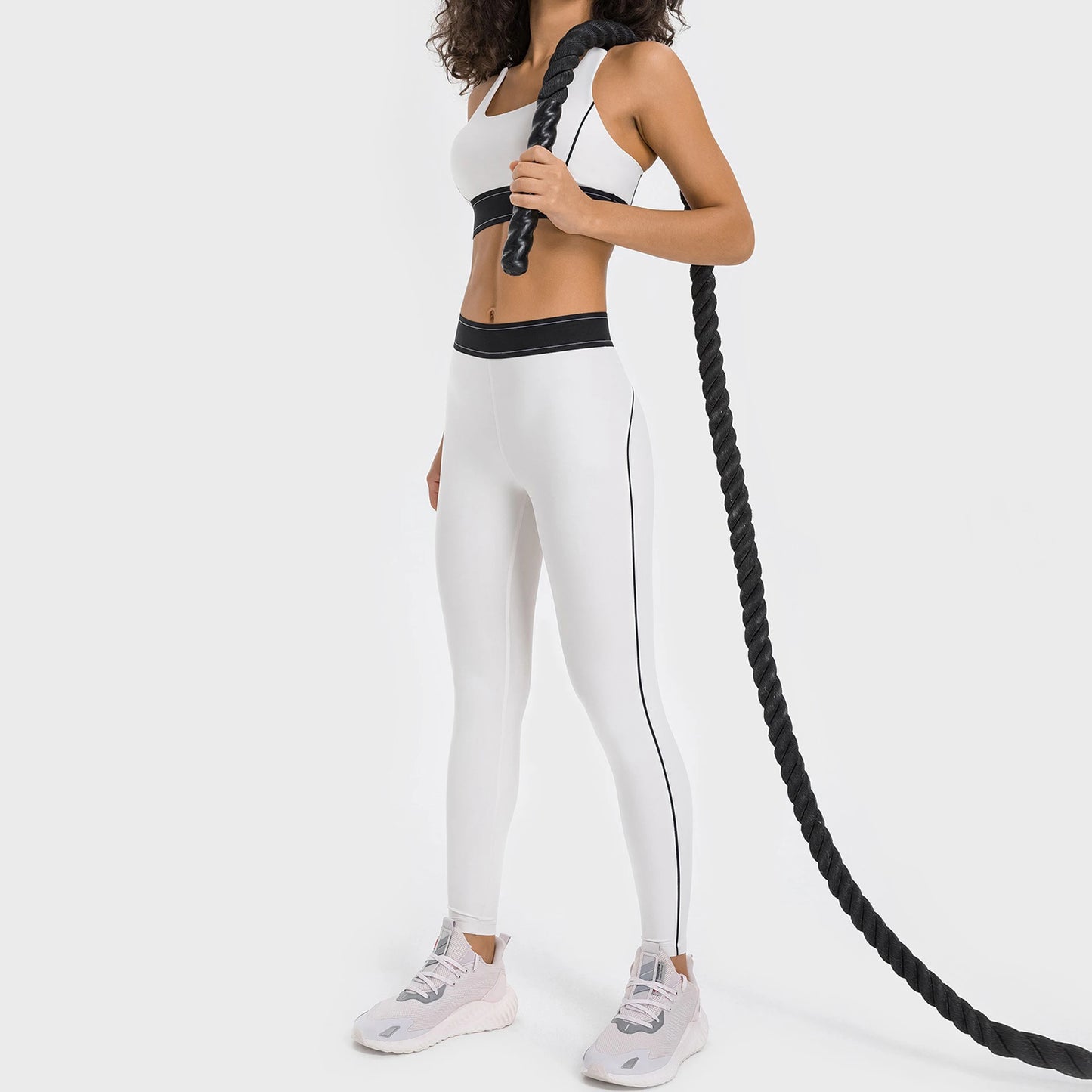 Women's High Waist Butt Lifting Yoga Set - High Impact Supportive Sports Bra and Leggings Gym Outfit with Contrast Color