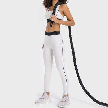 Women's High Waist Butt Lifting Yoga Set - High Impact Supportive Sports Bra and Leggings Gym Outfit with Contrast Color