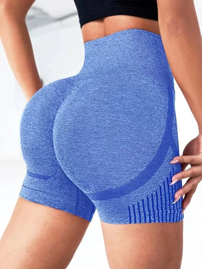 Pantalones cortos de yoga de cintura alta para mujer con control de abdomen - Diseño sin costuras para levantar glúteos con tejido de secado rápido para Pilates, correr y gimnasio