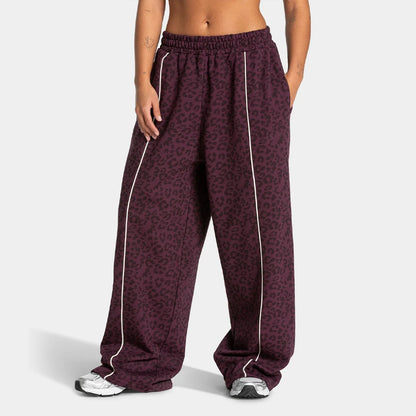Women's Loose Leopard Print Athletic Pants, Wide Leg Trousers, Outdoor Running Jogging Yoga Sweatpants Sports Fitness Activities