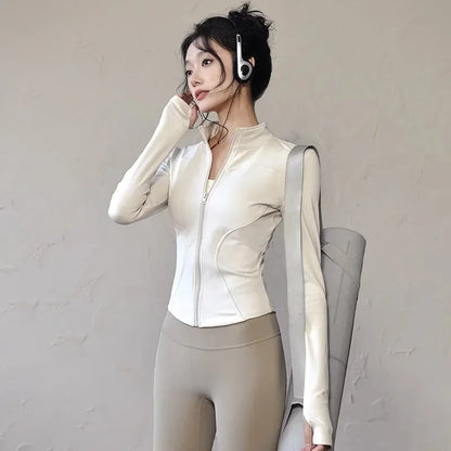 Quick-drying Sports Jacket for Women Tight-fitting Exercise Yoga Clothes Long-sleeved Zipper Cardigan Running Fitness Clothes
