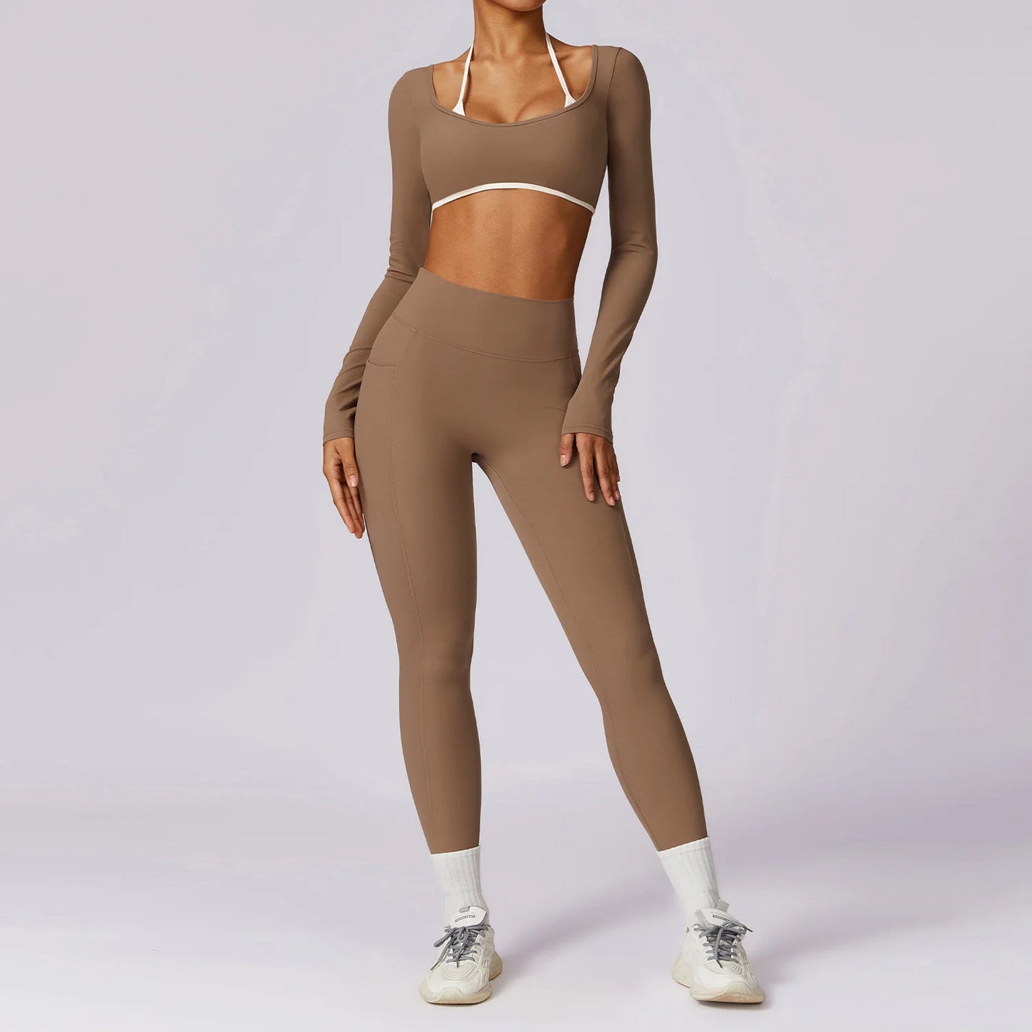2Pcs Women Gym Workout Set - Backless Yoga Sports Bra Short-Sleeved Shirt Running Leggings, High Waist Fitness Active Wear