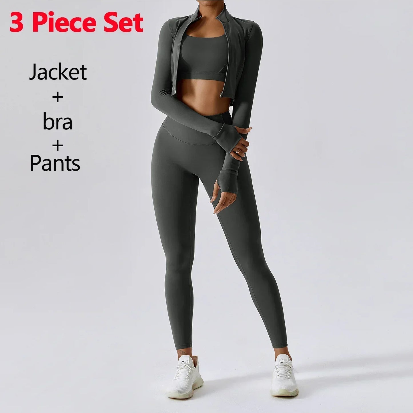 Conjunto de 3 piezas de ropa deportiva para mujer: Top de yoga, chaqueta, pantalones, leggings, sujetador deportivo, shorts ajustados, ropa de gimnasio, trajes de fitness