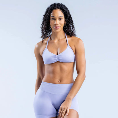 Seamless Nylon Halter Yoga Bra Women Backless High Support Workout Sports Bra Breathable Stretch Fitness Activewear Intimate Top