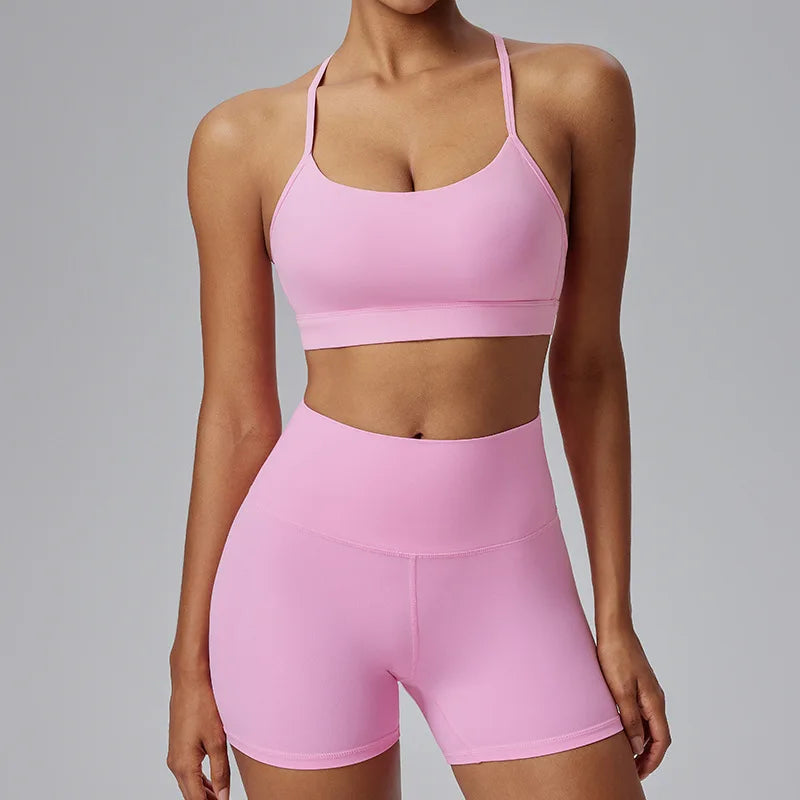 2025 Women's 2-Piece Yoga Set – High Elastic Sports Bra & Thigh High Shorts – Premium Activewear for Yoga, Pilates & Fitness