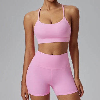 2025 Women's 2-Piece Yoga Set – High Elastic Sports Bra & Thigh High Shorts – Premium Activewear for Yoga, Pilates & Fitness