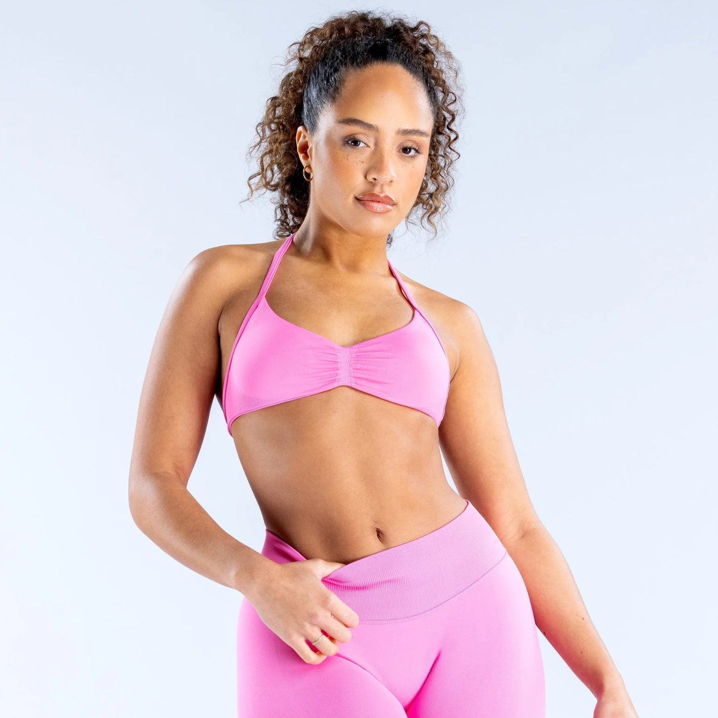 Seamless Nylon Halter Yoga Bra Women Backless High Support Workout Sports Bra Breathable Stretch Fitness Activewear Intimate Top