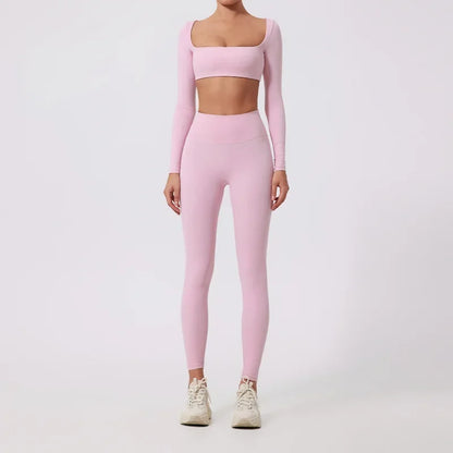 Conjunto de 2 piezas de yoga y running cepillado para mujer, sujetador deportivo y leggings para gimnasio, fitness al aire libre, traje de entrenamiento elástico y transpirable
