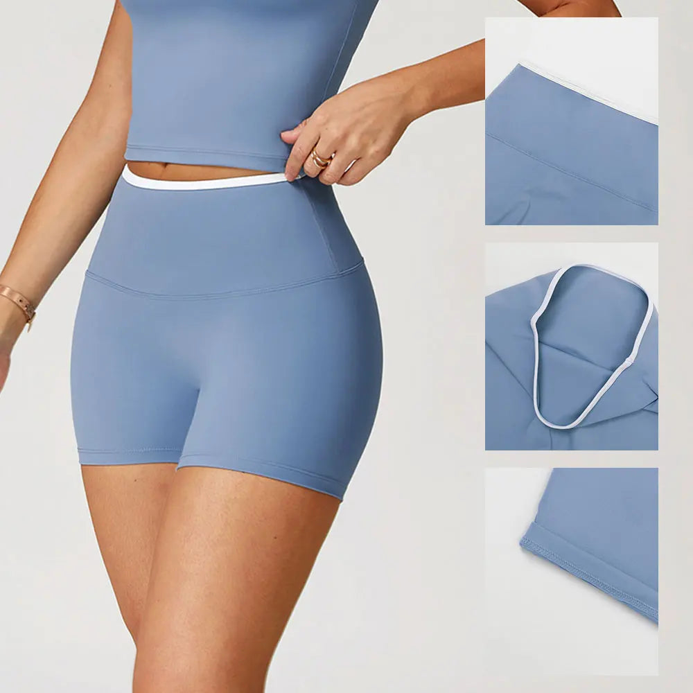 Women's Naked Feeling Gym Fitness Set - Contrast Color Crisscross Back Yoga Vest Workout Tight Shorts Outfit for Running