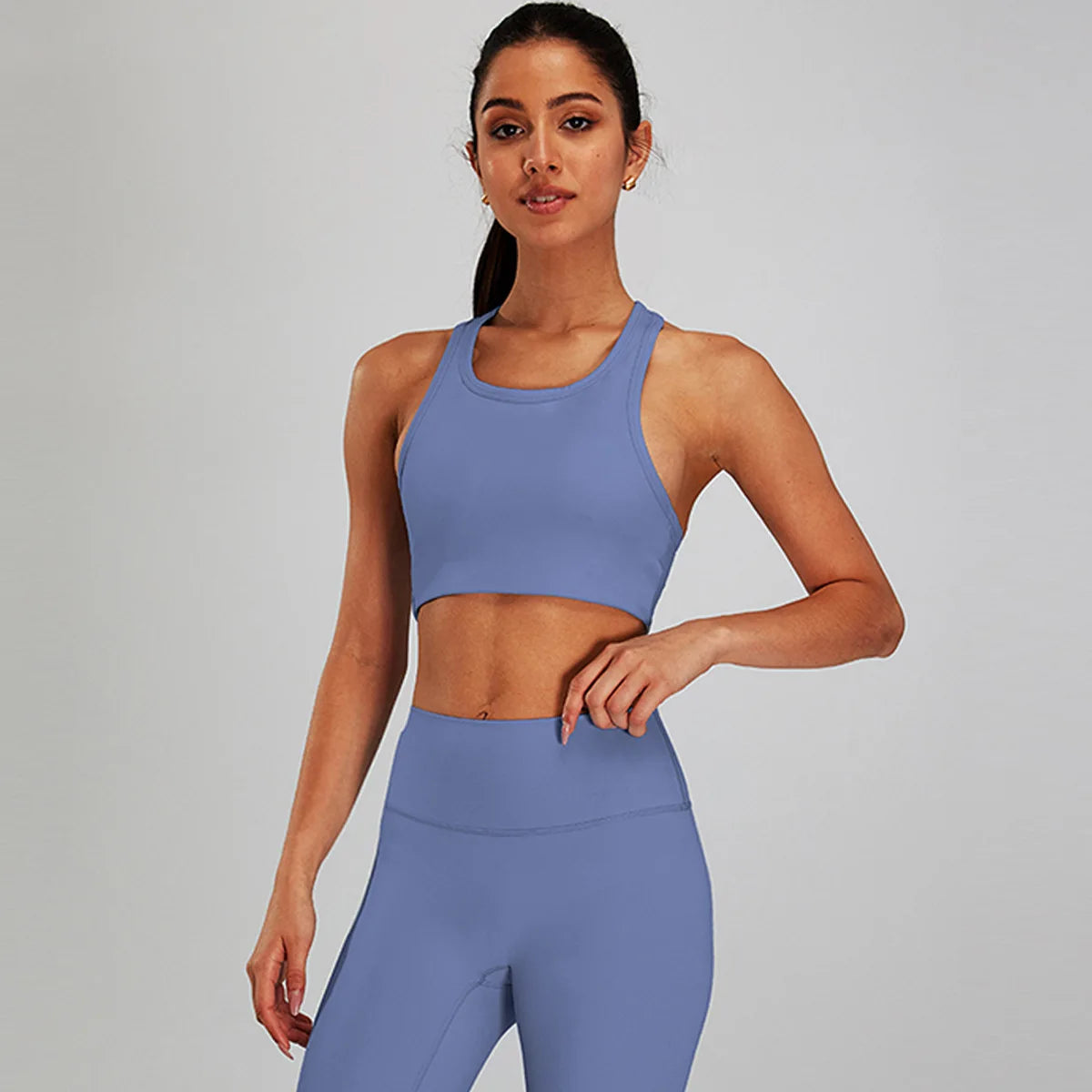 Conjunto de sujetador deportivo y leggings de yoga de cintura alta para exteriores - Pantalones cortos de gimnasio de control de abdomen para mujer, ropa de entrenamiento, fitness, correr