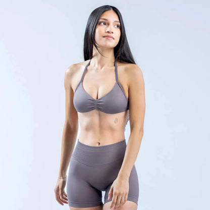 Seamless Nylon Halter Yoga Bra Women Backless High Support Workout Sports Bra Breathable Stretch Fitness Activewear Intimate Top