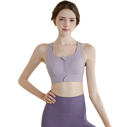 Sujetador deportivo de alto impacto con cremallera frontal para mujer – Chaleco de yoga a prueba de golpes que absorbe la humedad – Top de fitness para correr, gimnasio y entrenamientos