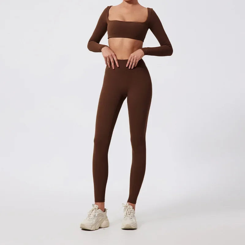 Conjunto de 2 piezas de yoga y running cepillado para mujer, sujetador deportivo y leggings para gimnasio, fitness al aire libre, traje de entrenamiento elástico y transpirable