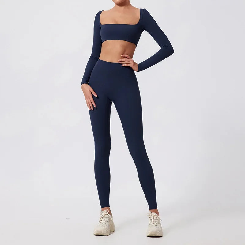 Conjunto de 2 piezas de yoga y running cepillado para mujer, sujetador deportivo y leggings para gimnasio, fitness al aire libre, traje de entrenamiento elástico y transpirable